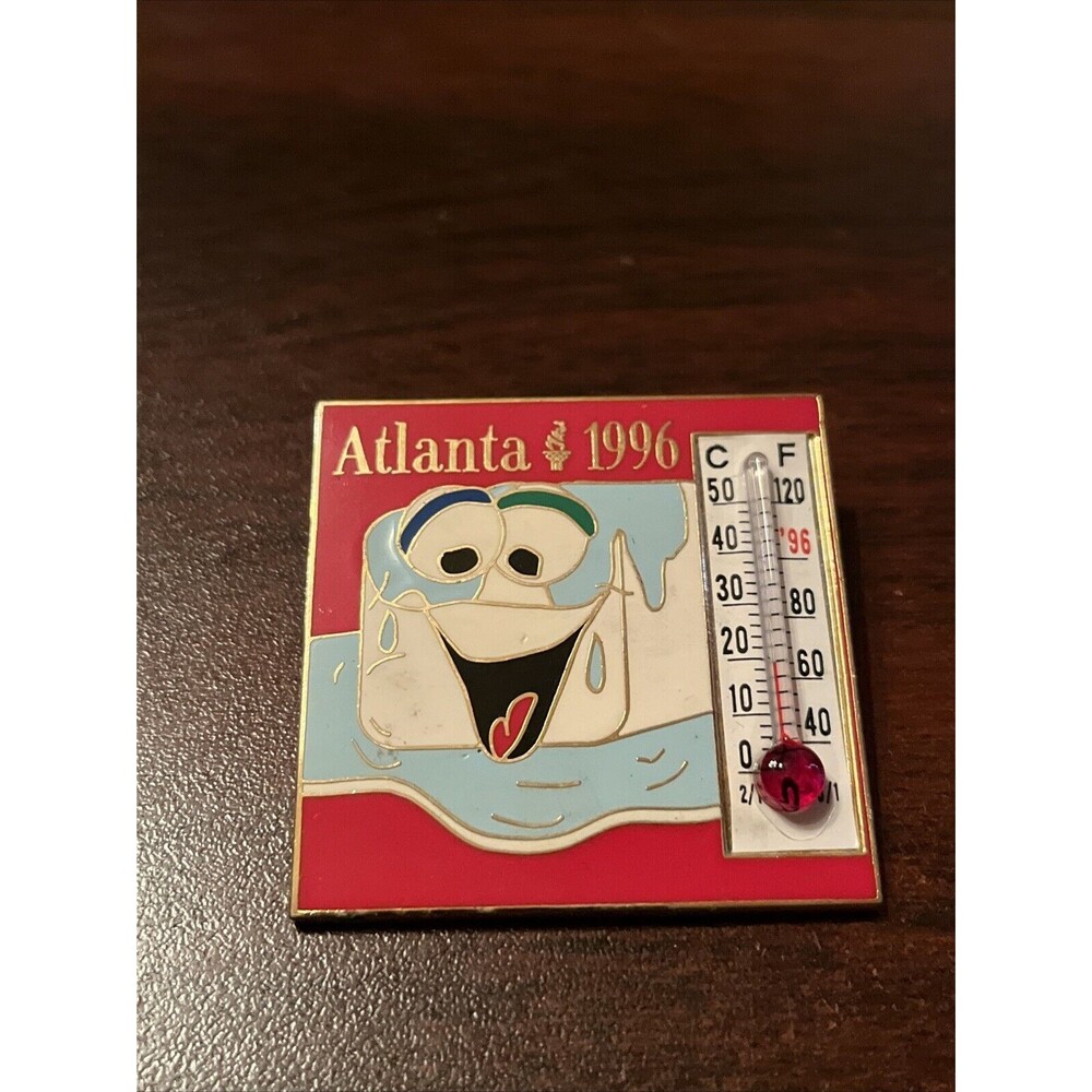 Vintage 1996 Atlanta Olympics Melting Ice Cube Thermometer Lapel Hat Pin